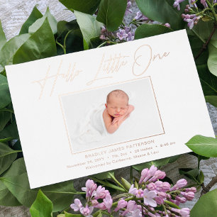 Hello Little One Elegant Script Photo Birth Foil Holiday Card