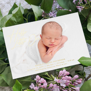 Hello Little One Elegant Script Photo Birth Foil Holiday Card