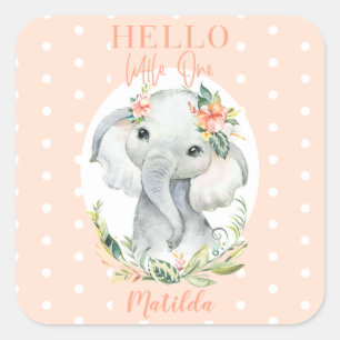 Hello little one elephant baby shower square sticker