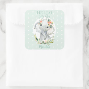 Hello little one elephant baby shower square sticker