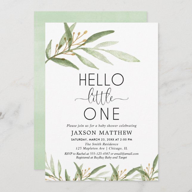 Hello little one gender neutral baby shower invitation (Front/Back)