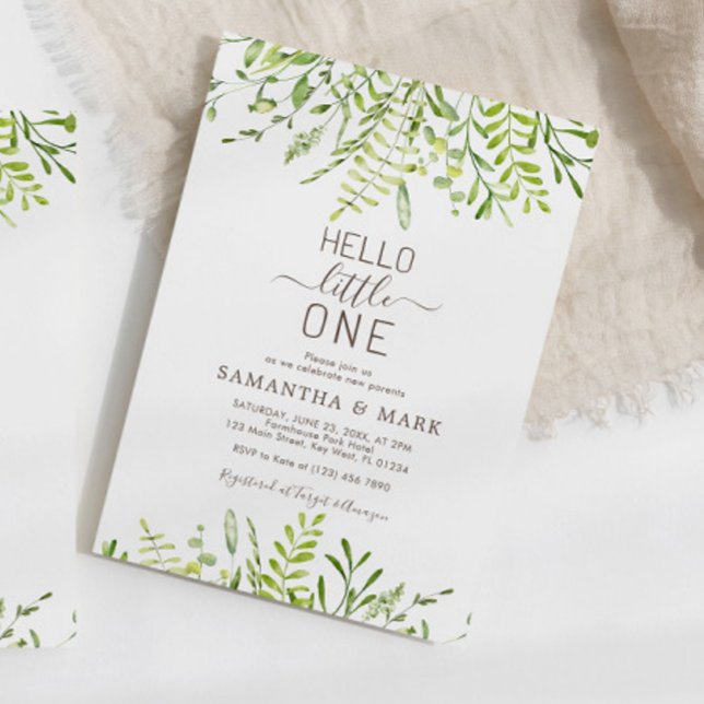 Hello Little One Greenery Floral Baby Shower  Invitation (Creator Uploaded)