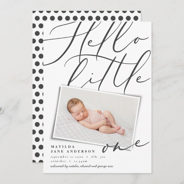 Hello little one modern 1 photo announcement (Front/Back)