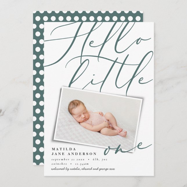 Hello little one modern photo announcement (Front/Back)