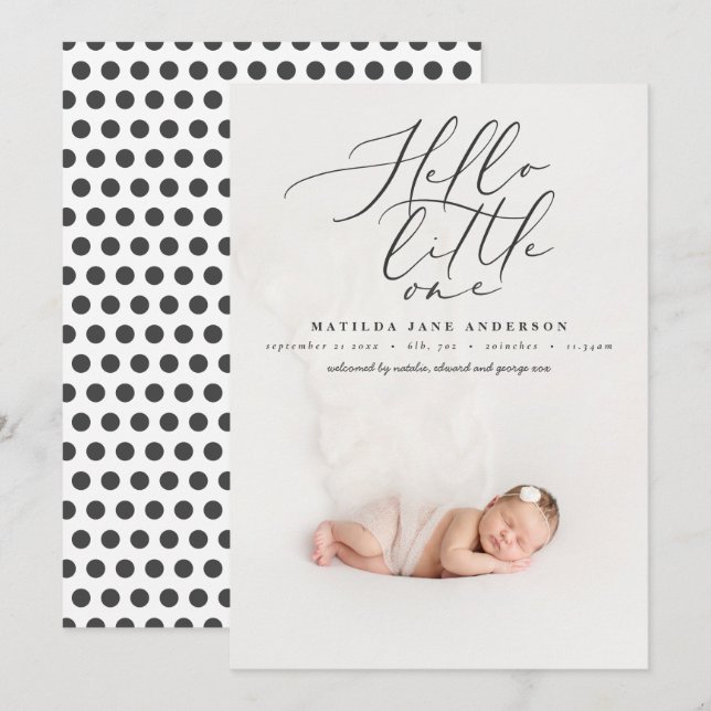 Hello little one modern photo announcement (Front/Back)