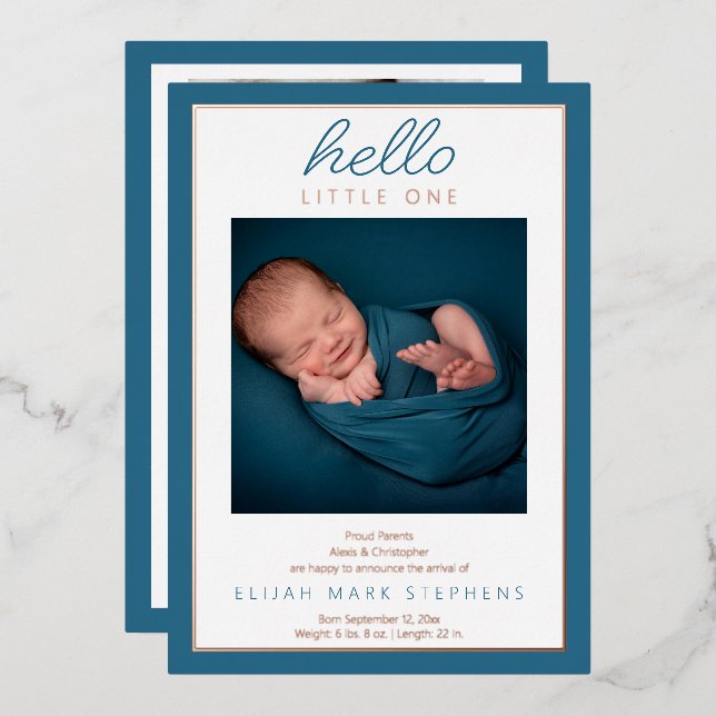 Hello Little Two Photo Baby Birth Announcement  (Front/Back)