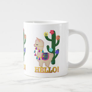 HELLO LLAMA! Cute Little Llama and Cactus Large Coffee Mug