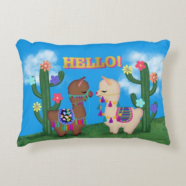 Hello Llamas! | Cute Baby Llamas Kids Decorative Cushion (Front)