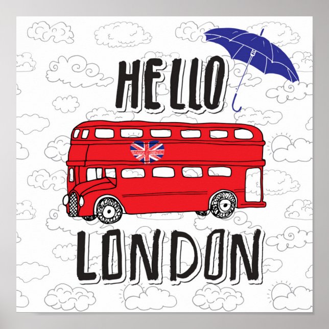 Hello London | Hand Lettered Sign With Umbrella (Front)