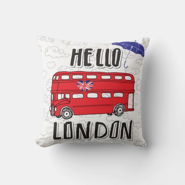 Hello London | Hand Lettered Sign With Umbrella Cushion (Front)