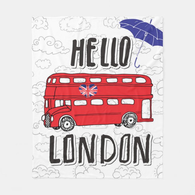 Hello London | Hand Lettered Sign With Umbrella Fleece Blanket (Front)