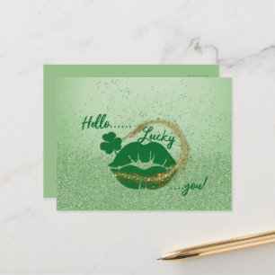 Hello Lucky you!  St. Patrick's Day Green Lips Postcard
