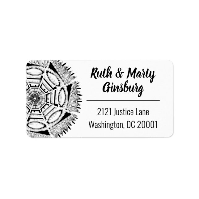 Hello Mandala Line Art Modern Black & White large Label (Front)