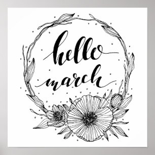 Hello March Line Art Poster