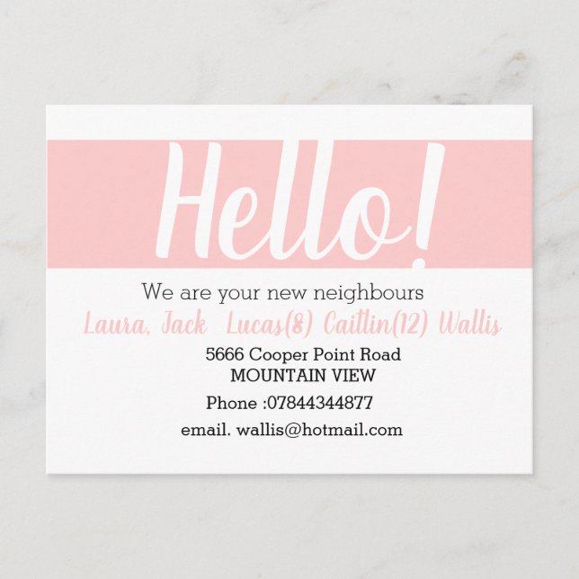 Hello meet the neighbours Blush pink Postcard (Front)