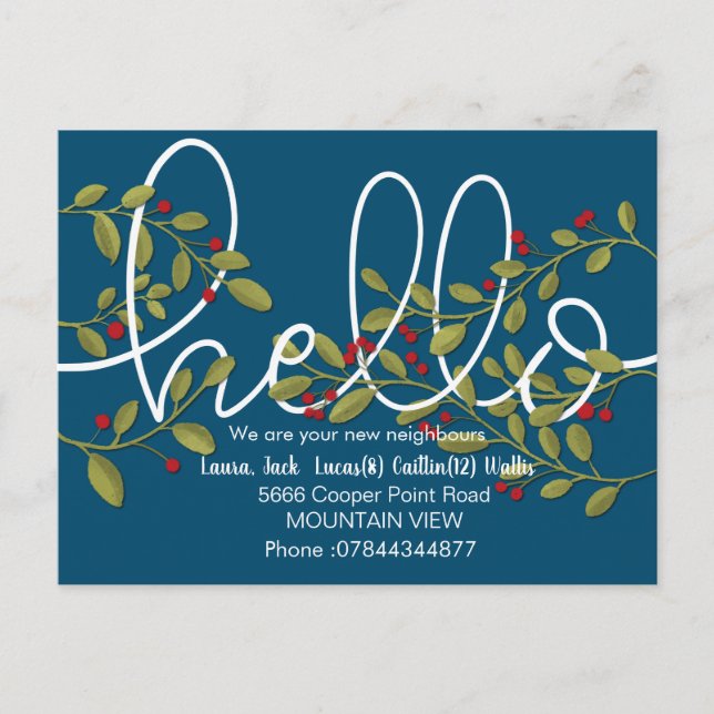 Hello meet the neighbours postcard (Front)