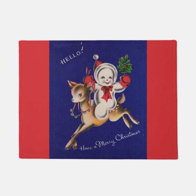 Hello! Merry Christmas snowman on reindeer Doormat (Front)