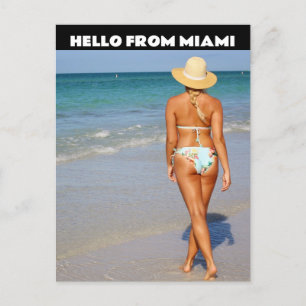 HELLO MIAMI FLORIDA BIKINI BLOND GIRL POSTCARDS