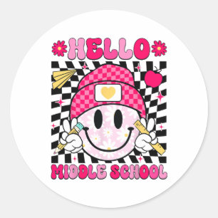 Hello Middle School Smile Face Teacher Kid Back To Classic Round Sticker