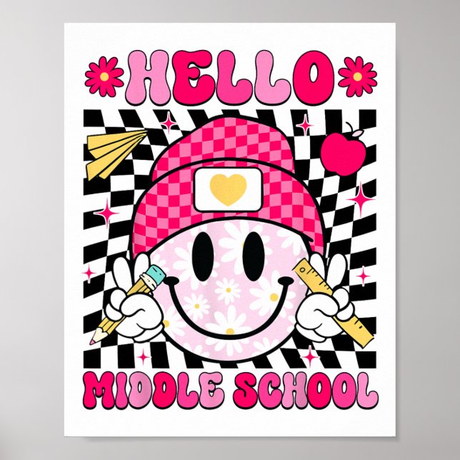 Hello Middle School Smile Face Teacher Kid Back To Poster (Front)