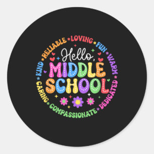 Hello Middle School Team Groovy First Day Of Schoo Classic Round Sticker