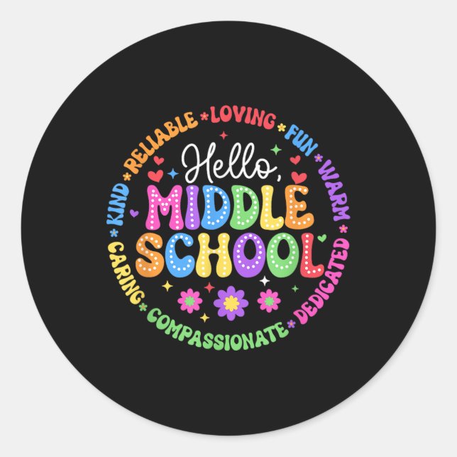 Hello Middle School Team Groovy First Day Of Schoo Classic Round Sticker (Front)