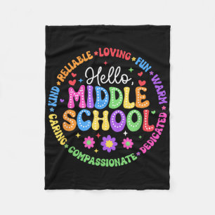 Hello Middle School Team Groovy First Day Of Schoo Fleece Blanket