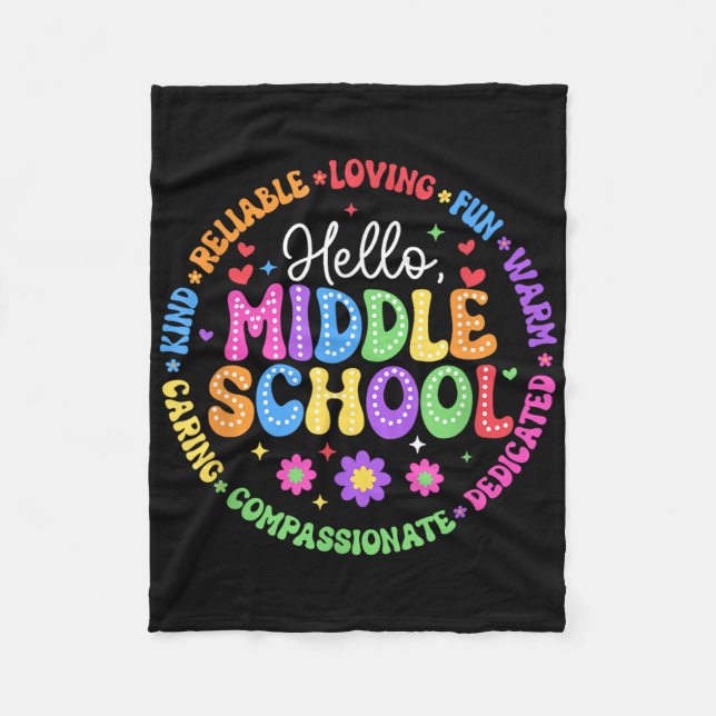 Hello Middle School Team Groovy First Day Of Schoo Fleece Blanket (Front)