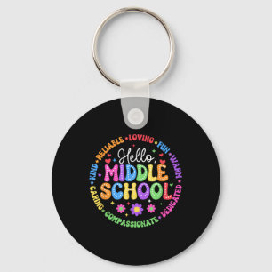 Hello Middle School Team Groovy First Day Of Schoo Key Ring
