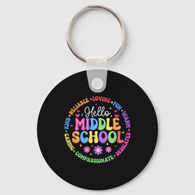 Hello Middle School Team Groovy First Day Of Schoo Key Ring (Front)