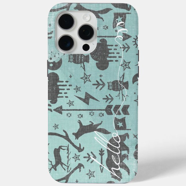 Hello Mint Linen Bear Fox Pattern iPhone 6 Plus Case-Mate iPhone Case (Back)