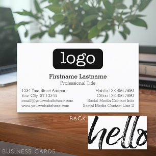 Hello - Modern and Whimsical -Logo Black and White Business Card
