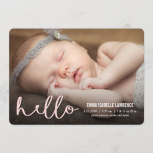 HELLO Modern Birth Announcements PINK