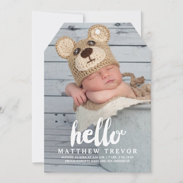 Hello | Modern Boy Baby Birth Announcement (Front)