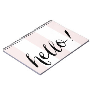 Hello Modern Calligraphy Blush Stripes Notebook