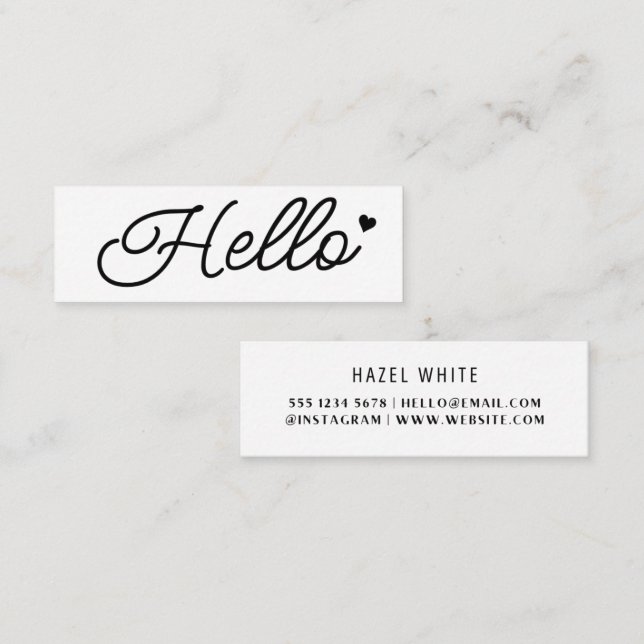 Hello | Modern Clean Simple White Minimal Mini Business Card (Front/Back)