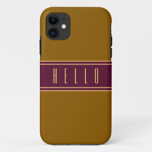 HELLO Modern Golden Brown Burgundy Stripes iPhone 11 Case