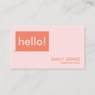 Hello Modern Minimalist Pink Orange Business Card