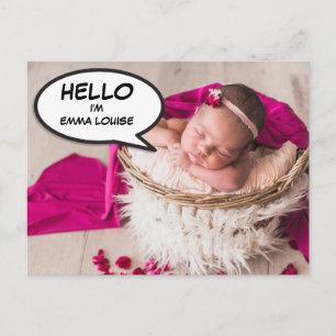 Hello Modern Photo Baby Girl Birth Announcement