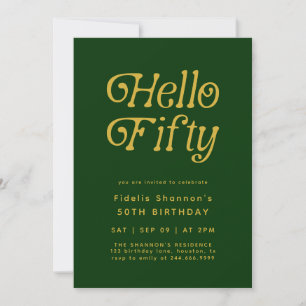 Hello Modern Retro green and gold 50th Birthday  Invitation