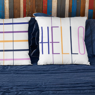 Hello modern striped multicolored typography cushion