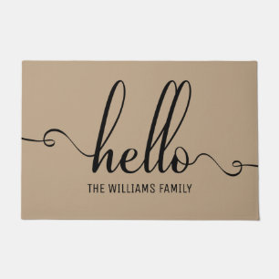 Hello Modern Typography Black and Brown Doormat