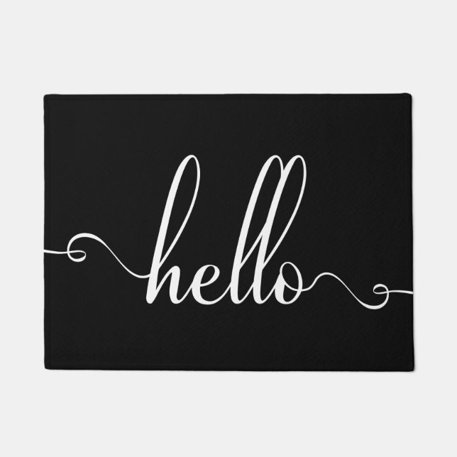 Hello Modern Typography White and Black Doormat (Front)