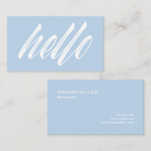 Hello Modern White Script on Light Blue Business Card