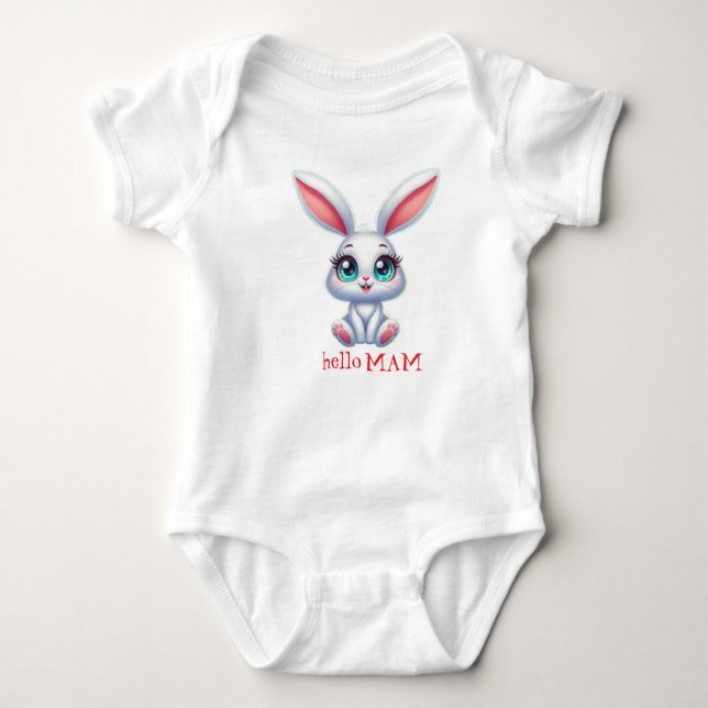 Hello Mom Baby Bodysuit – Cute Bunny Design (Front)