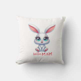 Hello Mom Pillow – Cute Bunny Nursery Cushion