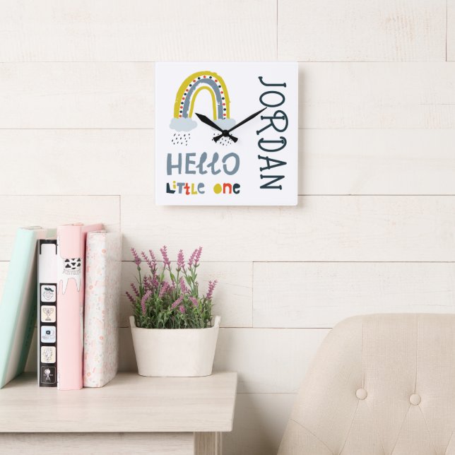 Hello My Little One Rainbow Square Wall Clock (Reading Room)
