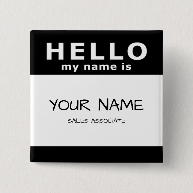 hello my name is 15 cm square badge (Front)