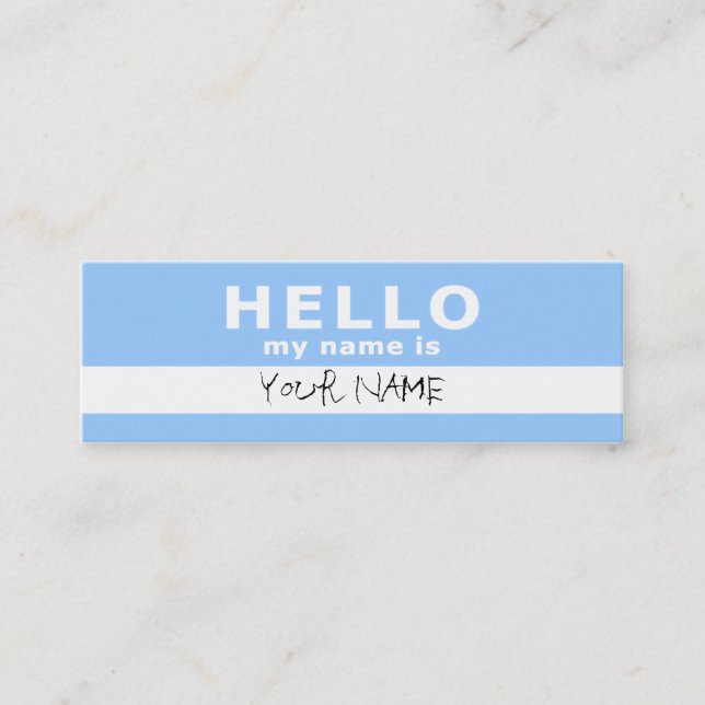hello my name is : 2-sided : light blue mini business card (Front)