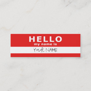 hello my name is : 2-sided : red mini business card